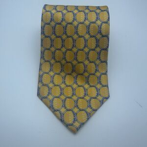 Fabergé Luxury Silk Necktie Gold Blue Geometric Pattern Men’s Tie